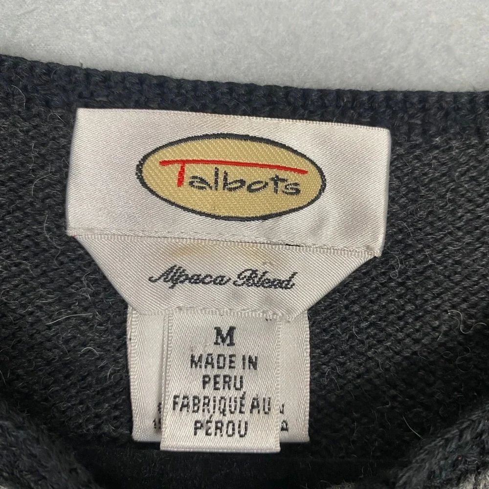 Vtg Talbots Alpaca Blend Geometric Intarsia‎ Full Zip Cardigan Sweater Women M